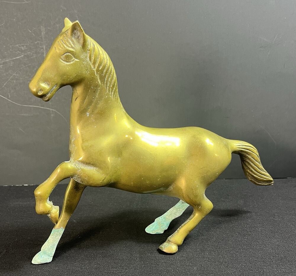 Vintage Solid Brass Horse Statue Sculpture 8" Heavy 1 lb 14 oz Patina Decor